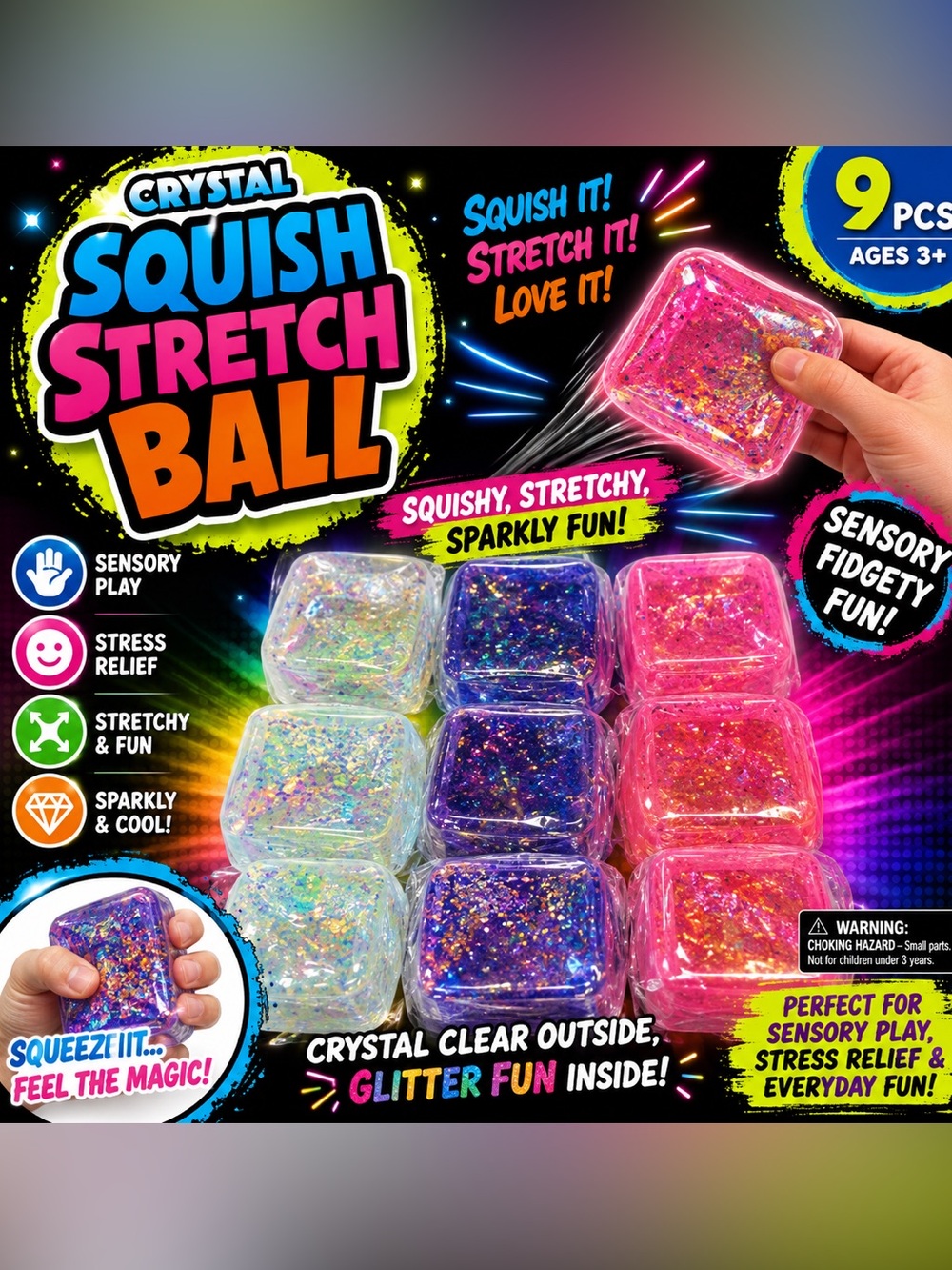 Crystal Squish Stretch Ball - Glitter Sensory Squishies